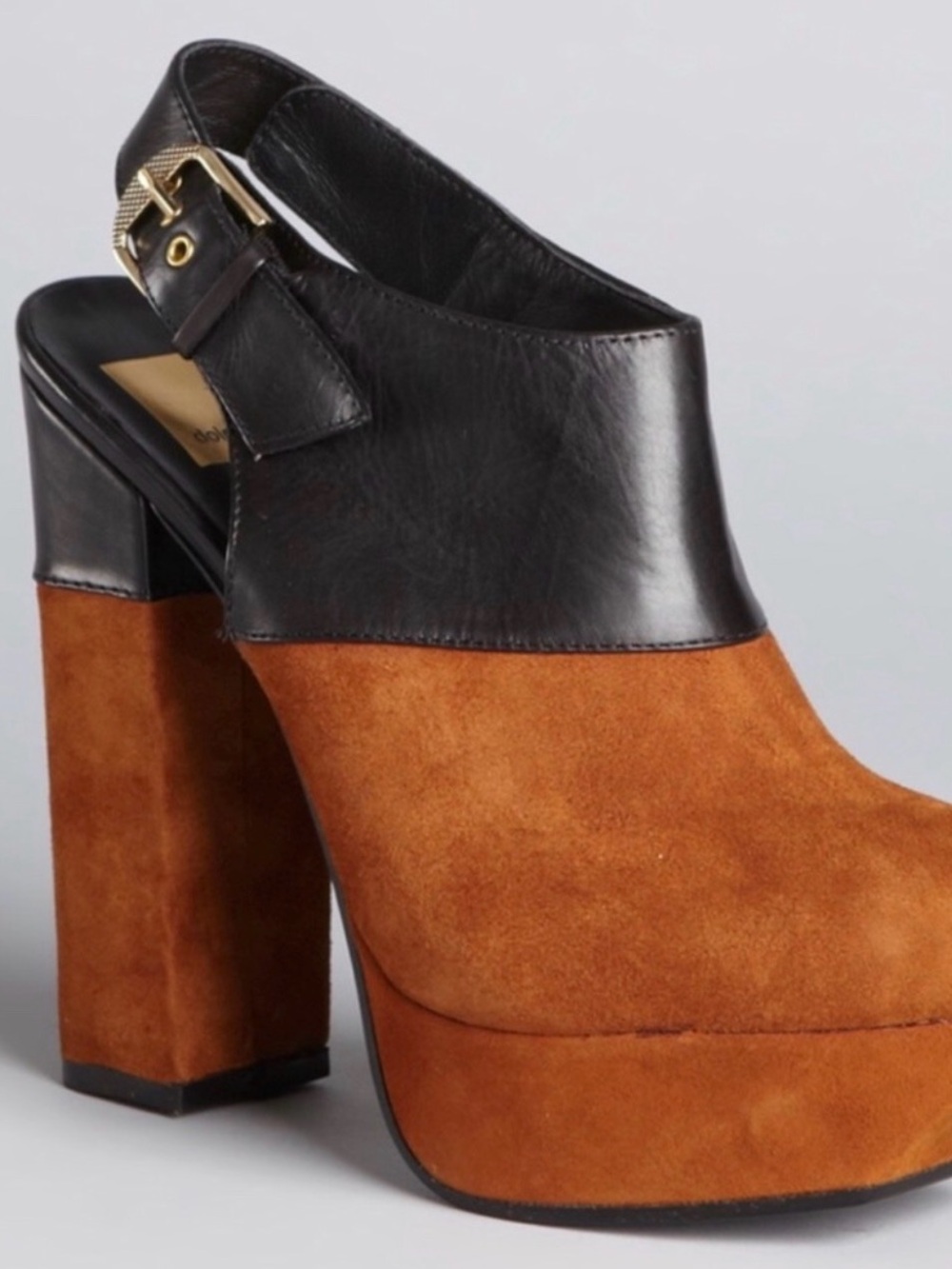 Dolce Vita Two-Tone Suede Platform Slingback Heel - Black & Cognac